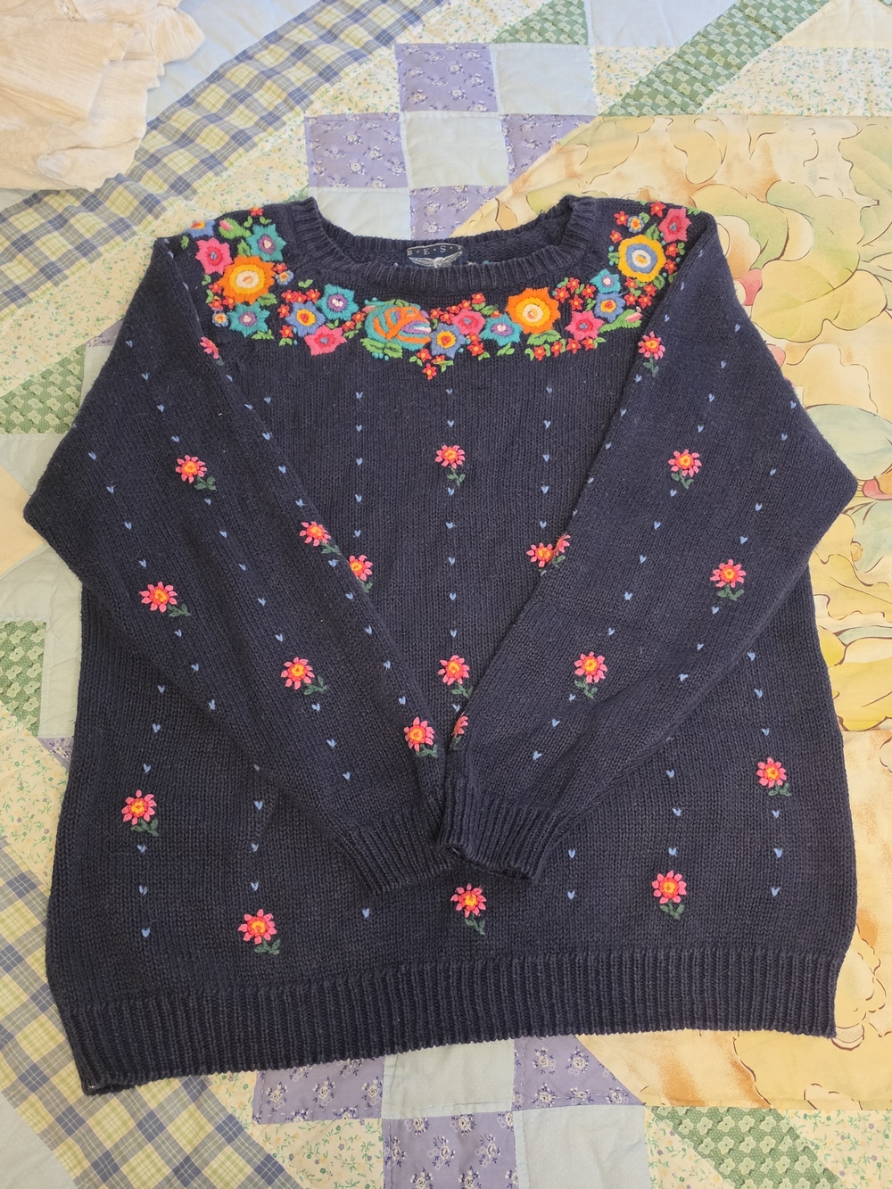 Embroidered Navy Floral Sweater - Women